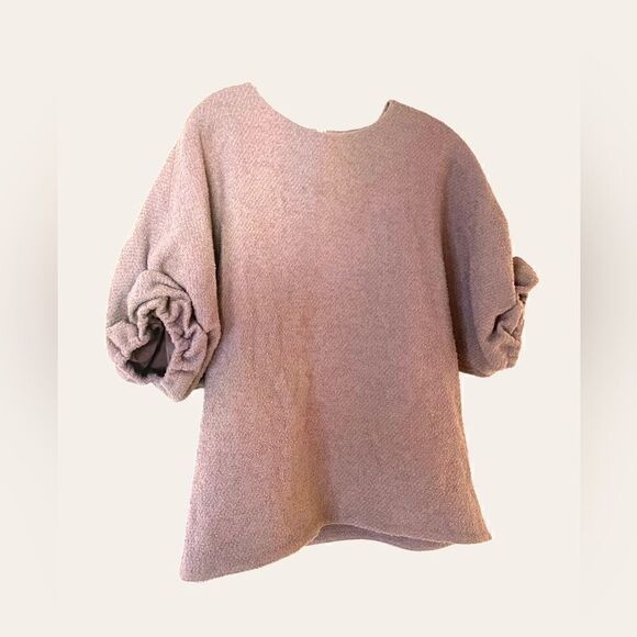 Anthropologie COS Wool Bouclé Top in Mauve With Gathered Cuffs Size 6 - Picture 7 of 16